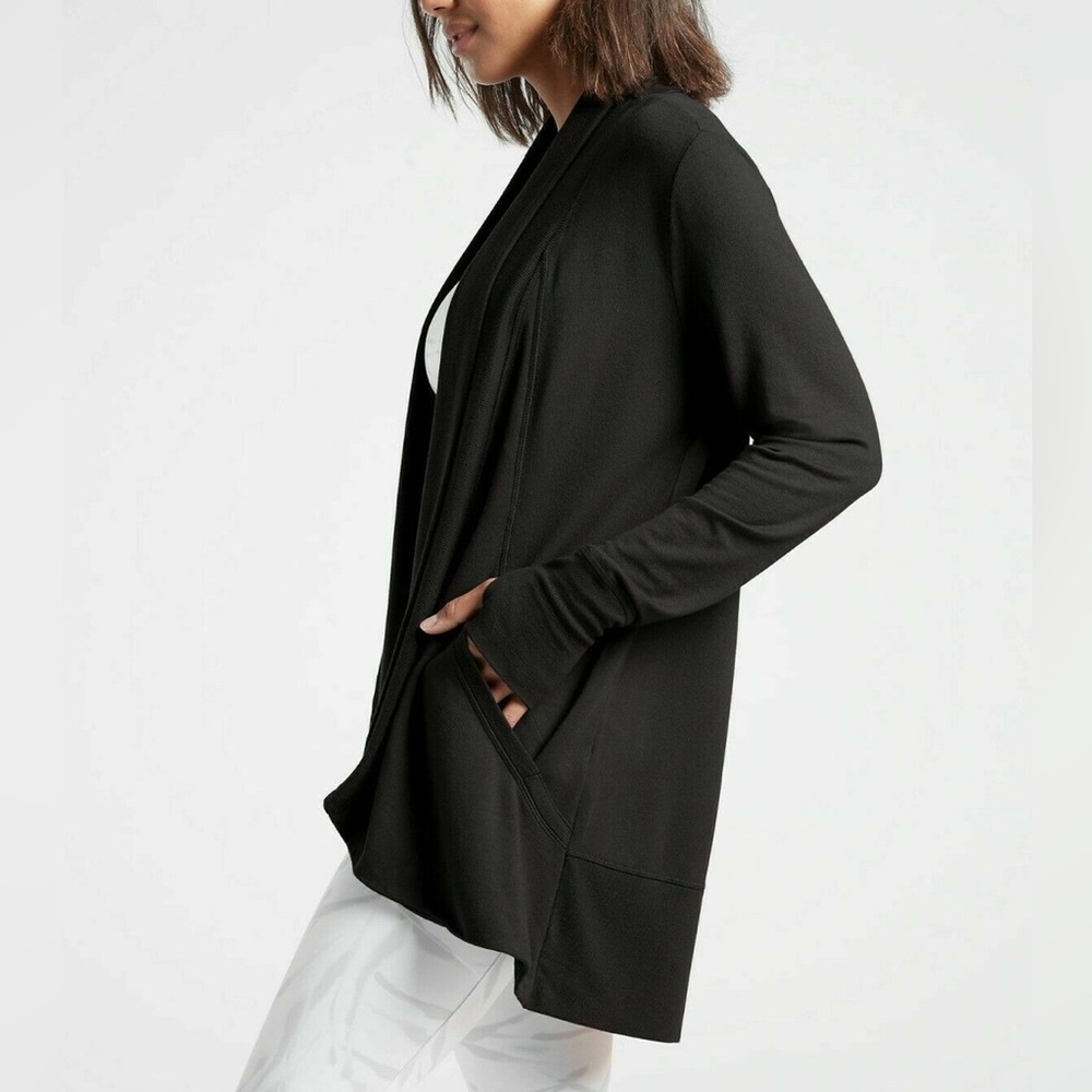 Athleta Pranayama Restore Wrap Cardigan Nirvana Modal in Black Size Small